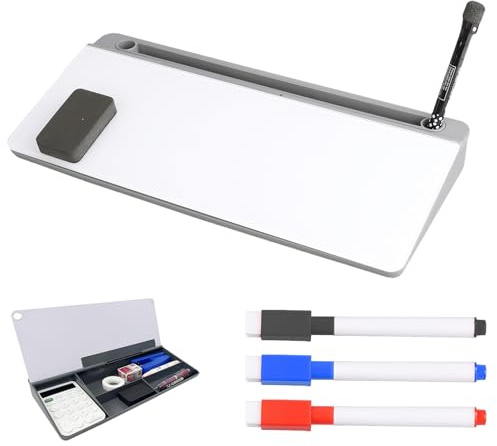 PRITOK Glass Desktop Whiteboard with Storage: Compact Dry Erase Board mit 3 Markers, Computer Keyboard Stand Organizer, Work Desk for Home Office Desk Accessories, Ergonomic Design (39x17.5cm)