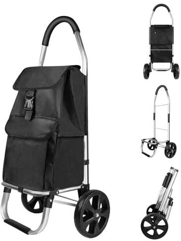 Lightweight Folding Shopping Trolley - 2-Wheel Stair Climber, 40L Large Capacity, Detachable Waterproof Bag & Durable Aluminum Frame, Collapsible Grocery Cart for Easy Storage