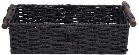 HELEVIA Paper Rope Storage Basket, Handmade Woven Decorative Storage Bin Toilet Tank Topper Paper Basket, for Shelves Countertop (Black)