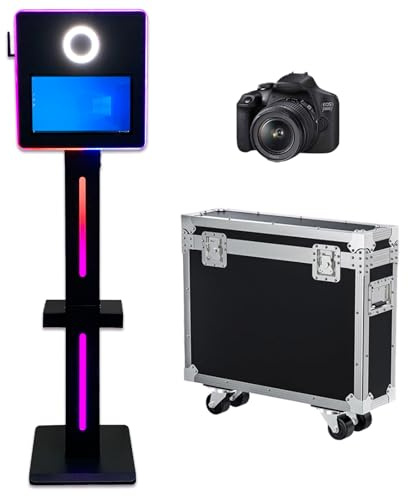DSLR Photo Booth Machine with 15.6 Inch Touch Screen, Photobooth Machine with Flight Case & RGB Light for Wedding Graduation Party Events Rental (Black, Photo Booth + Camera)