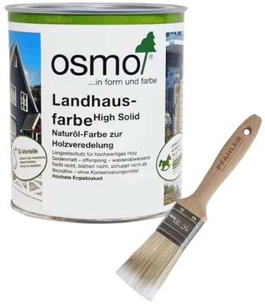 OSMO Landhausfarbe High Solid Nordisch Rot 2308 0,75l Wetterschutzfarbe Wasserabweisend + Flächenstreicher Pinsel von Pfahler Gratis.