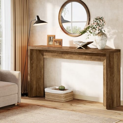 Tribesigns Farmhouse Console Table, 55-Inch Wooden Sofa Table with Storage for Entryway, Foyer, Hallway, Living Room, Easy Assembly (Brown)