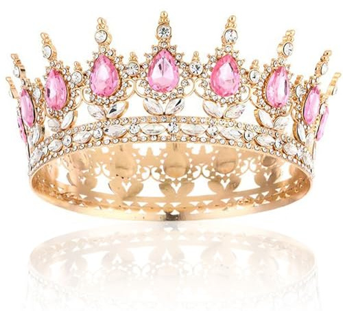 XoeLLe Crown Krone Mädchen Tiara Kronen Geburtstagskrone Runde Gold Kristall Tiara Kronen Kinder Haarschmuck mit Diamant Diadem für Hochzeiten Abschlussbälle Festumzüge Prinzessinnenpartys (Rosa)