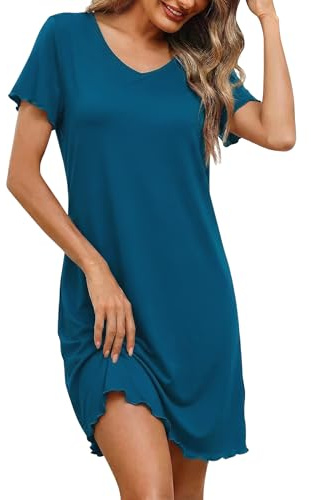 Demegimi Chemise de nuit à manches courtes en coton pour femme - Motif cœurs - Robe de nuit d'été - Taille S