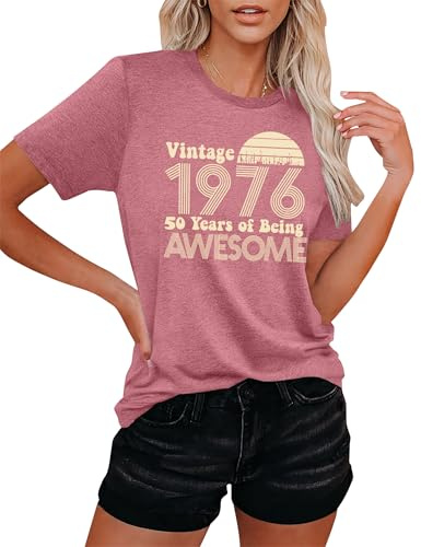 hohololo födelsedags-t-tröjor för kvinnor till 50-årsdagen vintage 1975 t-shirt 1974 skjorta casual blus toppar, M