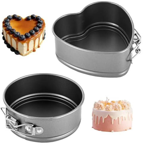 HhBdy 2 Stück Springform, Kleine Kuchenform 4 Inch Springform Rund Antihaftbeschichtung Kuchenformen Herzform Tortenform Leicht zu Entformen für Restaurants Wohnhäuser und Bäckereien
