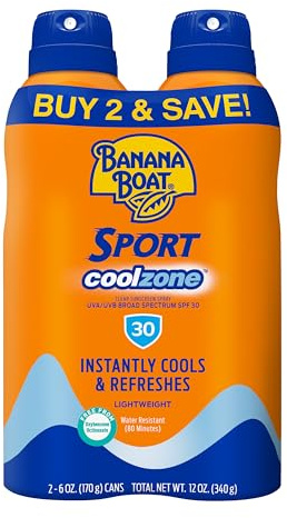 Banana Boat Sport Cool Zone SPF 30 Sunscreen Spray Twin Pack | Spray Sunscreen SPF 30, Sunblock, Oxybenzone Free, 6oz each