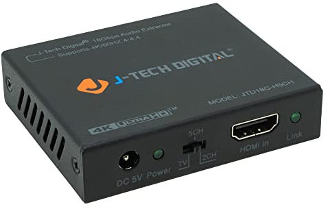 J-Tech Digital 4K 60HZ HDMI Audio Extractor Converter SPDIF + 3.5MM Output Supports HDMI 2.0, 18Gpbs Bandwidth, HDCP 2.2, Dolby Digital/DTS Passthrough CEC, HDR10 [JTD18G-H5CH]