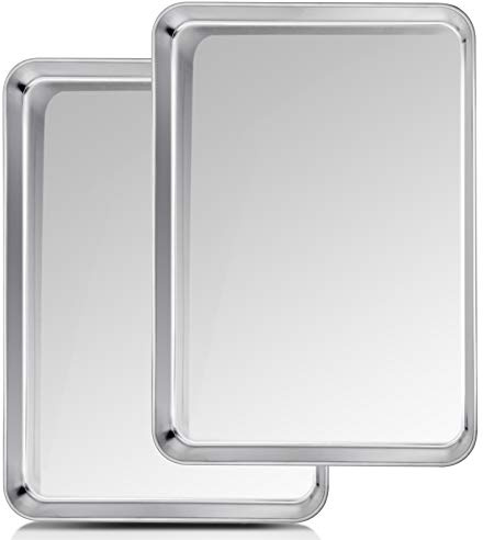 TeamFar Baking Sheet, 20’’×14’’×1’’, Cookie Sheet Half Sheet Baking Pans Stainless Steel, Non Toxic & Healthy, Heavy Duty & Thick Gauge, Mirror Finish & Dishwasher Safe - 2 Piece