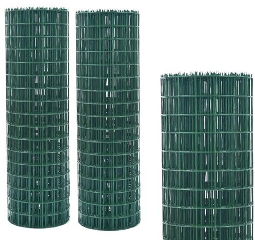 Hot Dipped Galvanized Wire Fence 90CM X 25M (3FTX82FT) Green PVC Coated Wire Fencing 100mm x 75mm ( 4x 3) Hole Size 2mm ( 0.08) Wire Diameter Garden Fencing Roll Rust-proof and Corrosion Protection