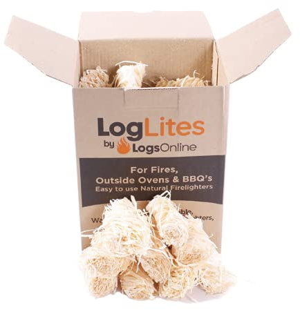 LogLites by LogsOnline - 50 Natural Eco Firelighters - Long Burn & Easy to Light - Wood Wool Fire Starters for Pizza Oven, BBQ, Fire Pits, Outdoor Stove & Log Burners…