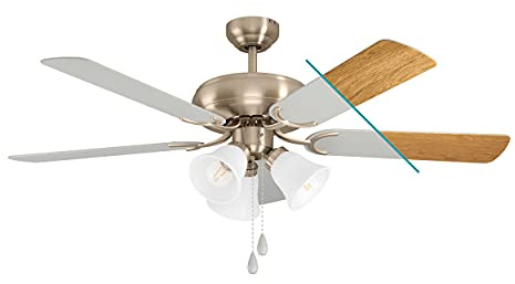 Eglo ventilateur de plafond LAS PALMAS, ventilateur à 5 pales avec lumière | chaîne de tirage, pales réversibles en bois laminé blanc ou argenté, boîtier en acier nickelé mat, moteur AC, Ø 132cm