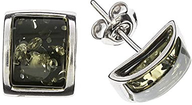 Bernstein Ohrringe von Artisana-Schmuck, elegante grüne Ohrstecker mit Bernstein, Fassung 925/000 Sterling Silber rhodiniert
