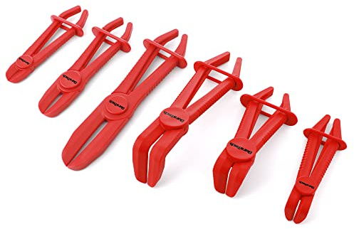 DURATECH 6-Piece Hose Clamp Pliers Set, Straight & 90° Angled Hose Pinch Off Pliers, Plastic Line Clamp Pliers Set for Flexible Hoses Fuel Hoses Gas Lines Brake Hoses Radiator Hoses