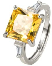 Bague En Argent Sterling 925 Avec Cristal Jaune Bijoux De Mariage Pour Dames,redimensionnable