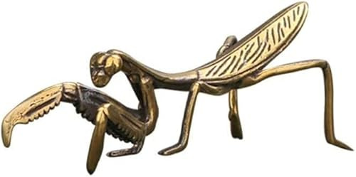 Brass Mantis Sculpture,Copper Praying Mantis Feng Shui Brass Small Ornaments Solid Copper Insect Antique Micro-Carved Antique Bronze Ware Metal Art Small Ornaments for Home,Office,Hotel Desk Decor