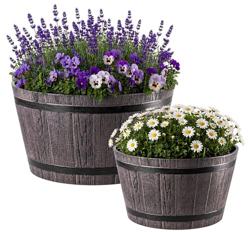 KADAX Lot de 2 – Ø30, 40 cm – Pot de Fleurs en Plastique pour intérieur et extérieur, Cache-Pot Imitation Bois (Marron foncé)