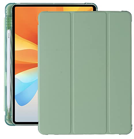 Amazon Marke - Hülle für iPad 10,2 Zoll 9./8./7. Gen (2021/2020/2019) - PU Leder Tasche Schutzhülle mit Transluzent Rücken Deckel & Stifthalter, Auto Schlaf/Wach, Matcha grün