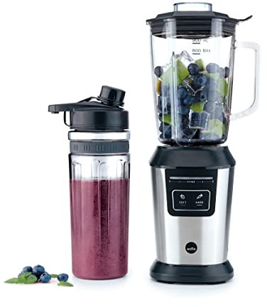 Wilfa Standmixer ACTIVLIFE I Smoothiemaker I BPA-frei I 6-Klingen-Edelstahlmesser I 0,8l Mixbehälter I 800 Watt I inkl. 2GO Flasche (silber-schwarz)