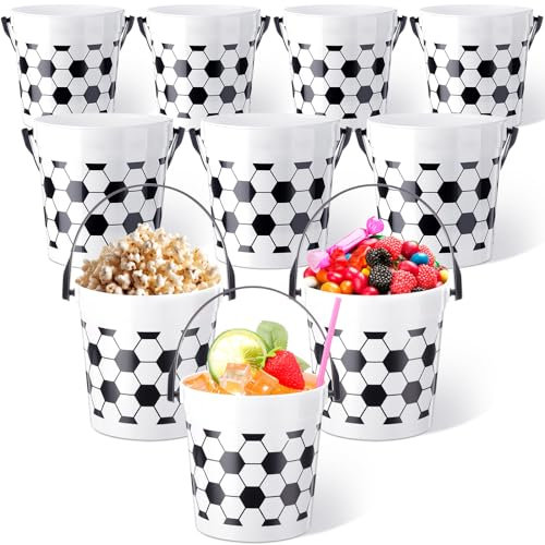 Mifoci 10 Pcs 34oz Soccer Party Favors Rum Buckets for Drinks with Handles Soccer Plastic Buckets for Kids Cocktail Bucket for Drinks for Drinking Alcohol Ice Punch Bowl Party Drinkware Beer Beverage
