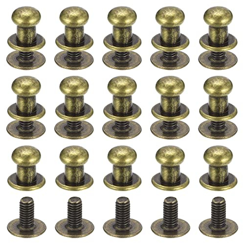 sourcing map 6mm Kugel Kopf Bolzen Nieten Schrauben Hohlnieten Rücken 15 Stück Schraubnieten Rund Kopf Schaltfläche Nippel Niete für Basteln Leder Handwerk Handtasche Gürtel Bronze Ton