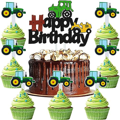 MEZHEN Tortendeko Traktor Geburtstag Kuchen Deko Kindergeburtstag Tortendekoration Happy Birthday Cupcake Topper Party Deko 57 Stück