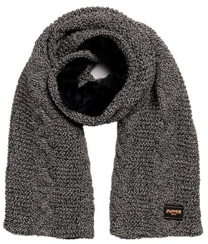 Superdry Damen Strickschal mit Zopfmuster Schwarz Gesprenkelt 1SIZE