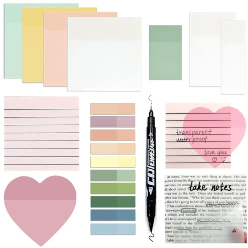 EVERTHJ 650 Foglietti Adesivi Trasparenti, Sticky Notes Colorati Trasparenti, Set di Foglietti per la Scuola, Ufficio