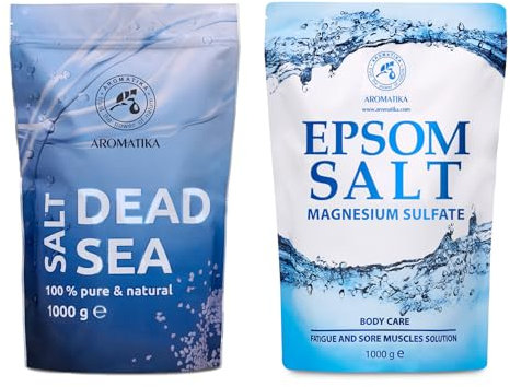 Set de Sel de Bain 2х1000g - Sel Epsom & Sel de Mer Morte - Sulfate de Magnésium - Sel d'Epsom Pur à - Sel de Bain pour Soins du Corps - Beauté - Détente