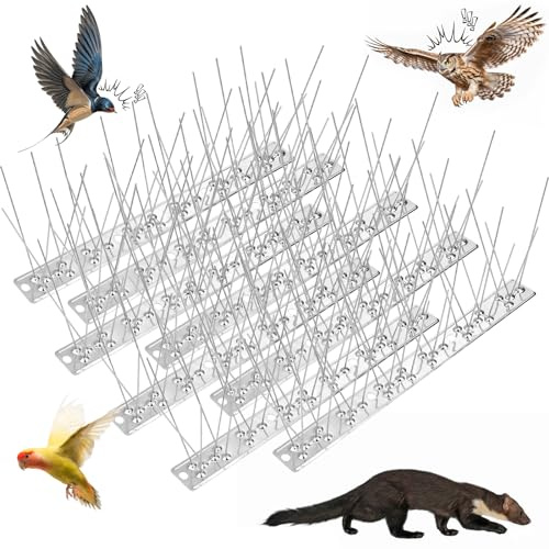 ELNLE Taubenabwehr Spikes Edelstahl, Vogelabwehr Balkon 2 Meter Taubenschutz Vogelschutz 25 cm x 8Stk für Balkon, Dach, Zaun, Fenster, Taubenabwehr mit Robuster und Verstellbarer Spikes Abdeckung