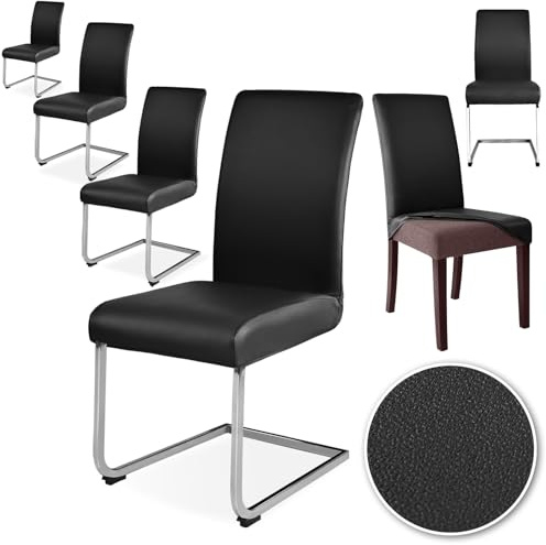 Alishomtll Set med 4 eller 6 stolsöverdrag i konstläder, elastiska, vattentäta, elastiska, universella, tvättbara, för kök, restaurang, hotell, bröllop, svart, 6 stycken
