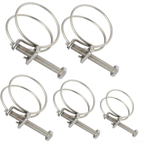 SPORTARC Double Wire Hose Clips Adjustable 304 Stainless Steel Hose Clamps Hose Clip Stainless Steel Double Wire Pond Hose Clip Corrugated Tubing Garden(5pcs 32-36 * 2（丝径）)