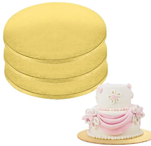 Lsydgn 3 Stück Tortenplatte Pappe,Tortenplatte 12mm- Ø25cm/10Inch,Cake Board Rund Gold,Wiederverwendbar Tortenunterlage Rund für Transport Kuchen und Torten(Gold)
