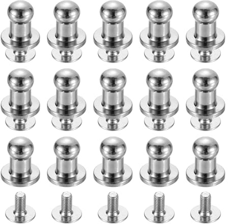 QUARKZMAN 15 Juegos de Remaches de Cabeza de Bola de Latón, Tornillo de 5 mm de Diámetro, Remache de Botón con Espalda de Rosca para Manualidades en Cuero, Color Plata