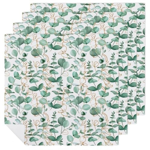 Stoffservietten, 4er-Set, Aquarell, botanischer grüner Eukalyptus, waschbar, Tischservietten für Hochzeit, Party, Abendessen, Weihnachten, 45,7 x 45,7 cm