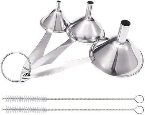 USHXVG 3 Stainless Steel Long Handled Funnels, 2 Cleaning Brushes, Kitchen Funnels, Small Funnels For Filling Bottles Or Containers, Practical Long Handled Funnels, Wine Bottle Funnels, And Wine Pot Funnels