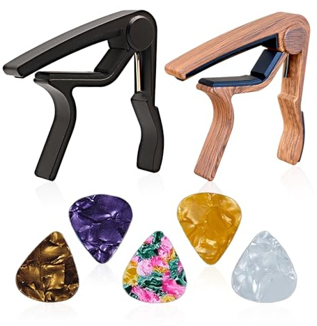 2 Stück Gitarren-Kapodaster Mit 5 Stück Gitarrenplektren, Gitarren-Tuning-Zubehör, Kapodaster Aus Aluminiumlegierung Für Akustikgitarre, E-Gitarre, Bass, Ukulele