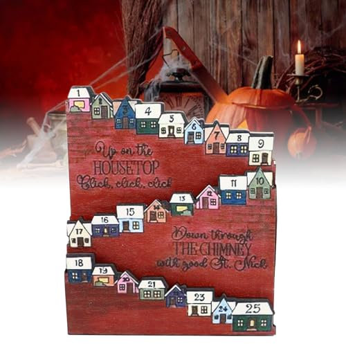 LetCart Calendrier de l'Avent de Noël en bois avec 25 maisons, décoration familiale, couleurs vives