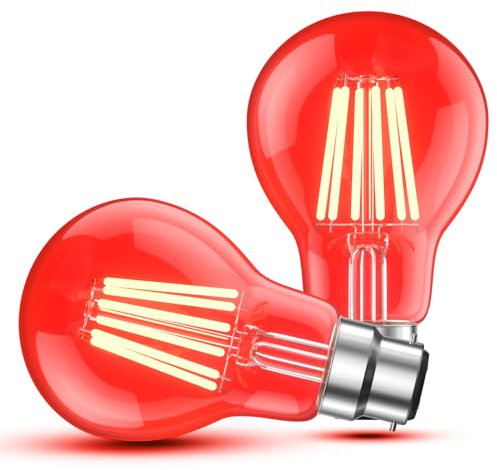 Lamptobe 2 lampadine a LED, attacco B22, a globo A60, colore LED, per illuminazione di feste, esterni, patio, Natale, colore: rosso