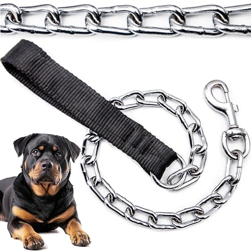6mm Thick Heavy Duty DOG CHAIN Leads NYLON STRAP – Chew Proof Hook, Outdoor Camping Accessories, Leashes, Training Lead for Dogs – SHORT CHAIN for Large Dogs (Black, 500 grams)