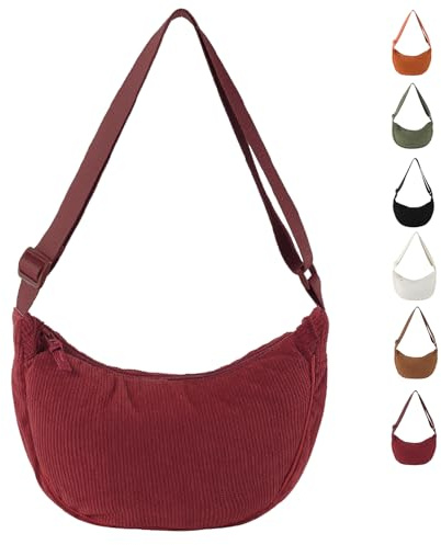 GoPaw Damen Cord Crossbody Bag, Halbmond Tasche Cord Umhängetasche, Damen Halbmond Tasche Schultertasche Mit Schultergurt Einstellbar Lässige Umhängetasche aus Kord für jeden Anlass