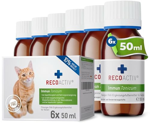 RECOACTIV Immun Katze - wirksamer Appetitanreger, flüssig 6 x 50 ml | Sehr schmackhaft, schnelle Hilfe bei verminderter Nahrungsaufnahme, Untergewicht und Mangelerscheinungen, leicht aufzunehmen