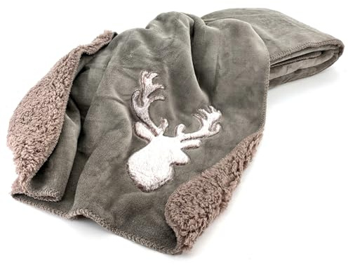 heimtexland Kuscheldecke Hirsch Fell Imitat Wohndecke flauschig warm 200x150 Landhaus Sofadecke Typ903 Taupe