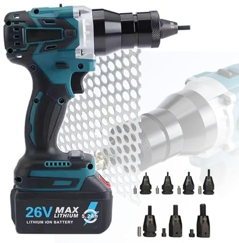 DRFGHK Pistola de tuerca remache eléctrica portátil, kit de herramientas profesionales de carga totalmente automática con batería de 5200 mAh y modo de memoria para industria, producción, cabezal de