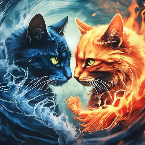 QQYRHN 5D Schwarze Katze und orangefarbene Katze Diamond Painting Kit für Erwachsene Anfänger Diamant Kunst Kits Vollständiges DIY Diamantstickerei-Set Perfekt zur Entspannung und Dekoration 30x30 cm