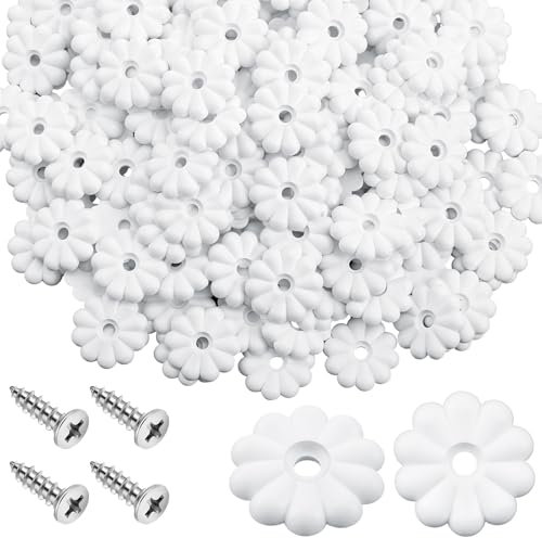 CroBlissful 200 Pack White Rosette Washers with Screws, Mobile Home/Rv Ceiling White Rosette Buttons, Diameter 1-1/8 Inch Decorative Washers
