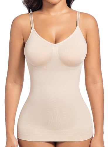ONEW Shapewear undertröja dam magkontroll formande camisole väst topp bröststöd kompression toppar midjetränare body shaper sömlös formning bärtopp med spagettiremmar, Beige, M