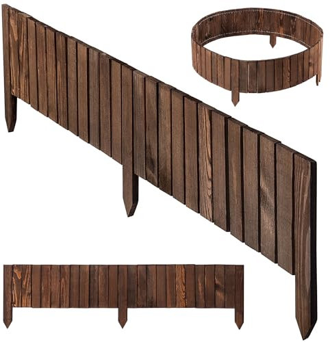 KADAX Borde de Césped de Madera Flexible 116 x 20 cm, Valla de Jardín Decorativa (Marrón Oscuro)
