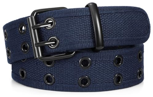 JasGood Nietengürtel Doppelloch Tülle Leinwand Arbeitsgürtel für Herren Damen Unisex Lässiger Webgürtel Stoffgürtel Schwarz Gürtel für Jeans Pants