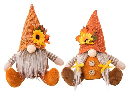 Set of 2 Autumn Decorations, Autumn Gonk Decor, Autumn Faceless Gnomes, Sunflower Maple Leaf Elf Dwarf Tomte, Gnomes Plush Stuffed Decor Ornaments Fall Decor for Kitchen Home Office Decorations
